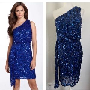 Aiden Mattox Sequin colbalt blue sparkle party cocktail holiday dress size 8